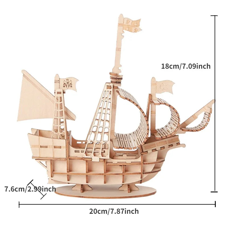 1PC 3D Sailboat Wooden Puzzle Assembly