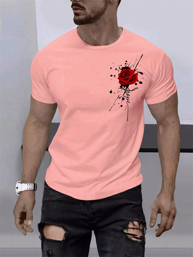 Trend Rose Graphic T Shirts For Men Fashion Summer Short Sleeve