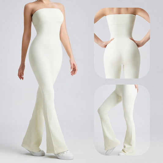 Women's strapless yoga suit seamless wide leg jumpsuit