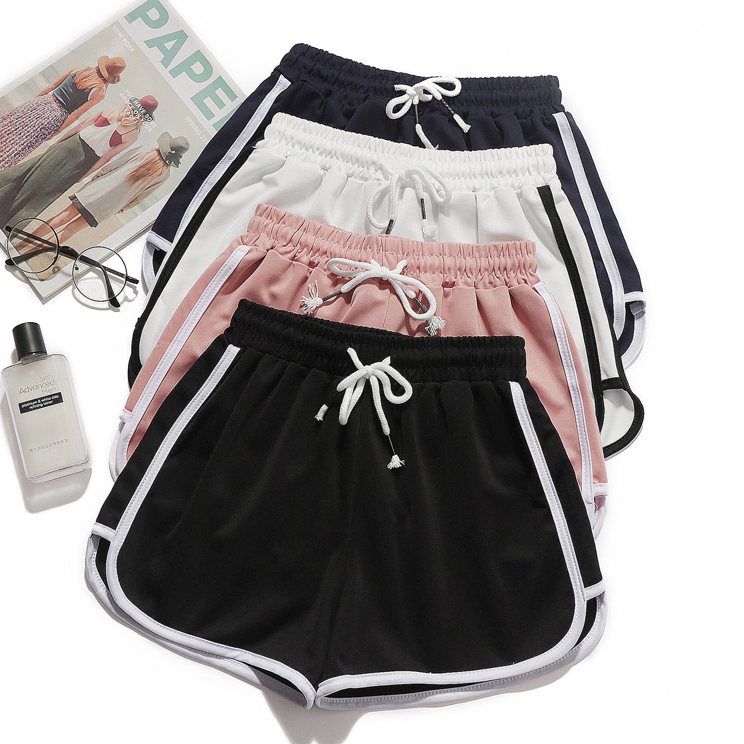 Women yoga Shorts Summer outer wear mid-waist casual loose straight