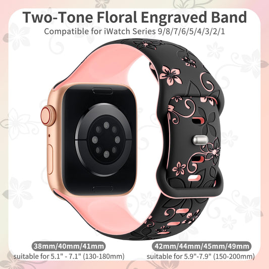 Floral Engraved Strap For Apple Watch Band 41mm 40mm