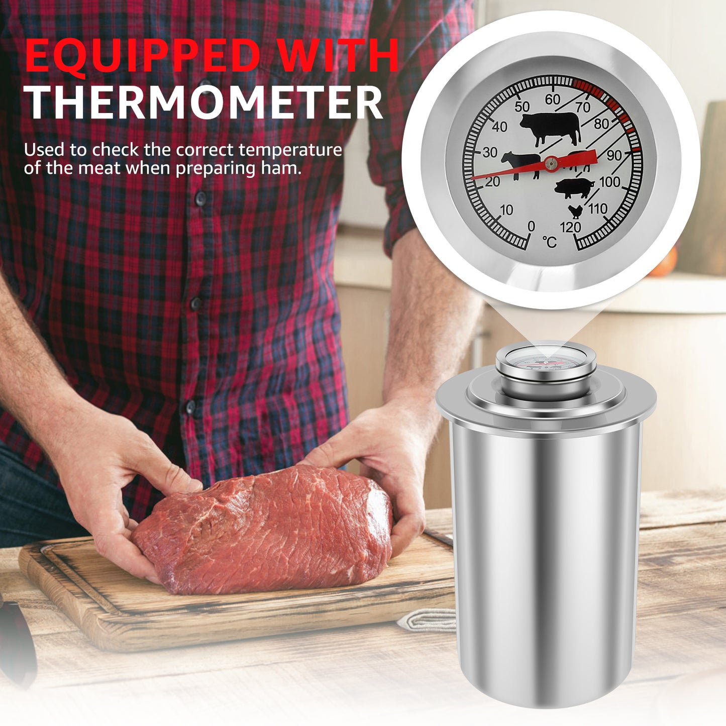 Ham Maker Stainless Steel Meat Press Cooker Deli Meat Press Mold with Thermometer