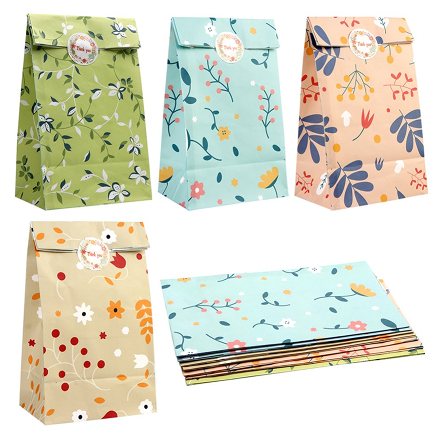 2/24PCS Plant Pattern Gift Paper Bags for Candy Cookie Bakery