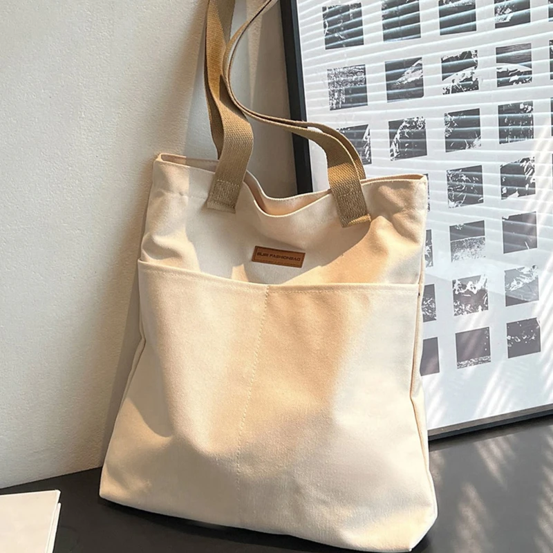 Women Canvas Tote Bag Solid Color