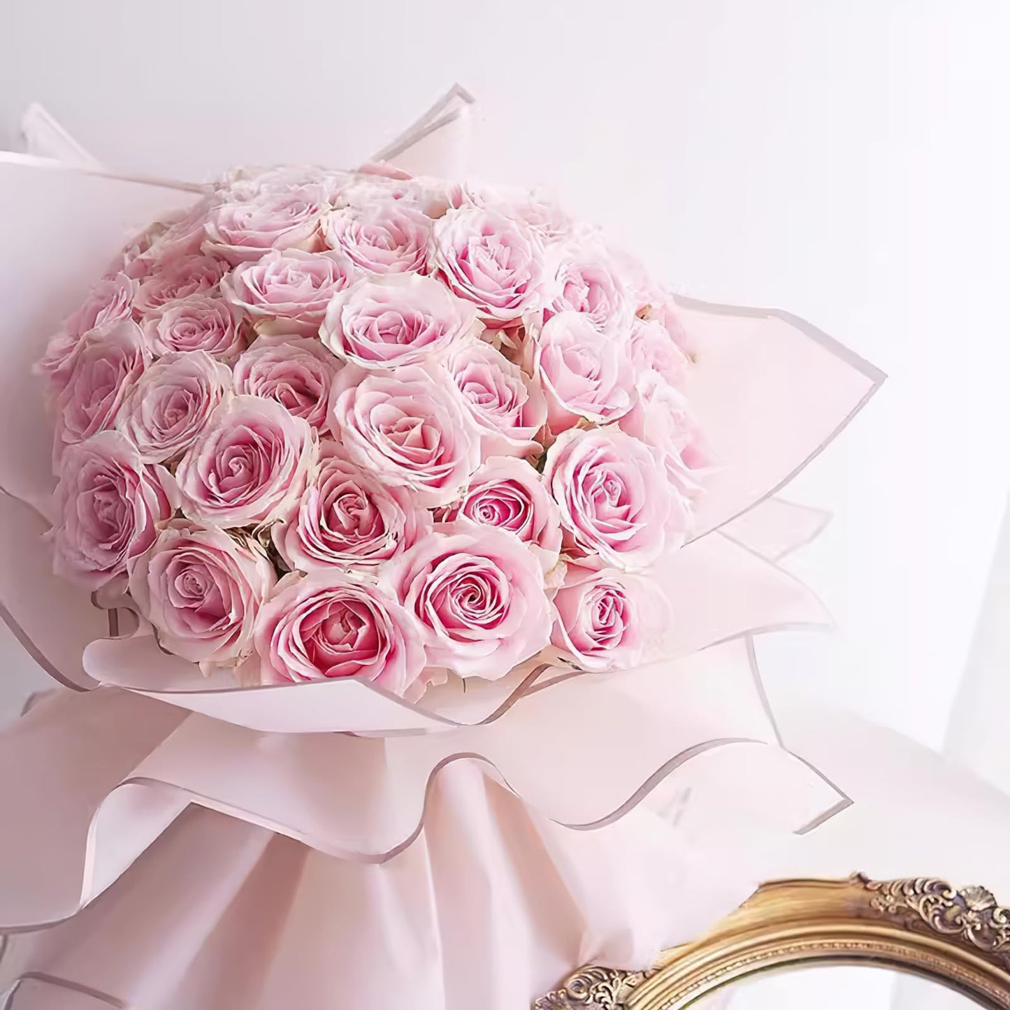 20 Sheets Pink Flower Wrapping Paper with Golden Edges