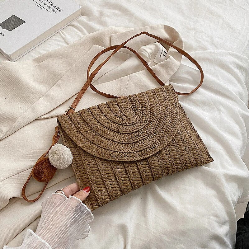 Handmade Straw Beach Shoulder Crossbody Bag Girls