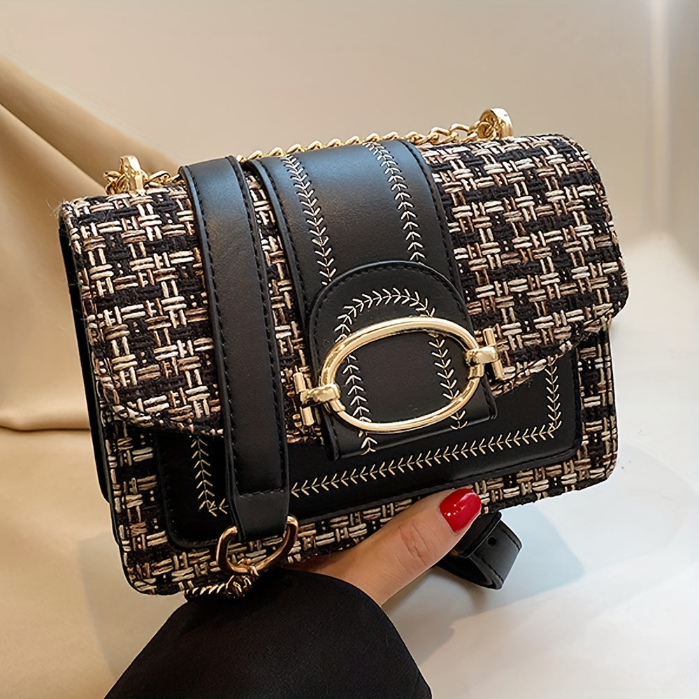 Chic Mini Plaid Tweed Crossbody Bag with Adjustable Strap