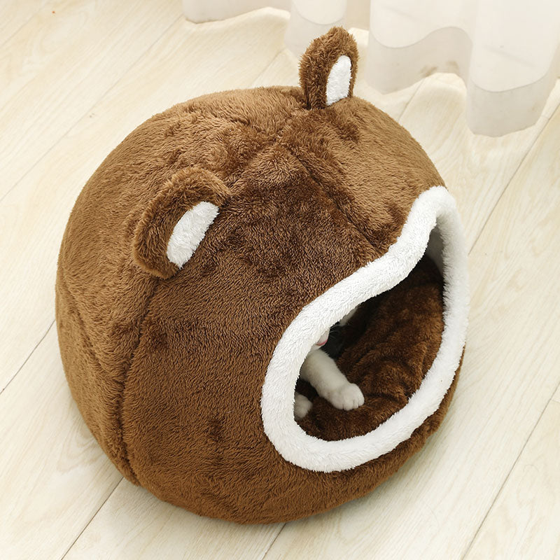 Funny Cat Bed Warm Pet House Soft Long Plush Kitten Lounger Cushion