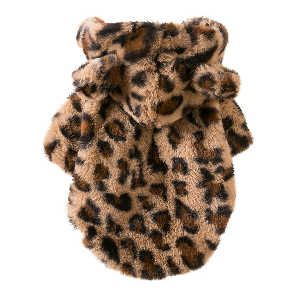 Winter Pet Dog Clothes Warm Fleece Dog Hoodie Leopard Dog Coat