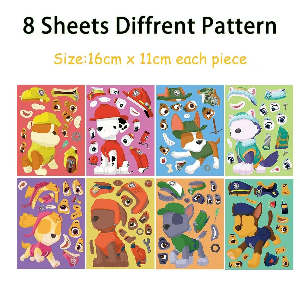 8Sheets PAW Patrol Chase Skye Puzzle Stickers