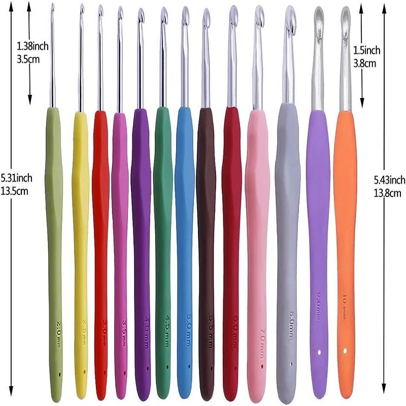 Multicolor Crochet Hooks Kit With Stitch Marker And Pencil Case For Cotton Yarn Knitting