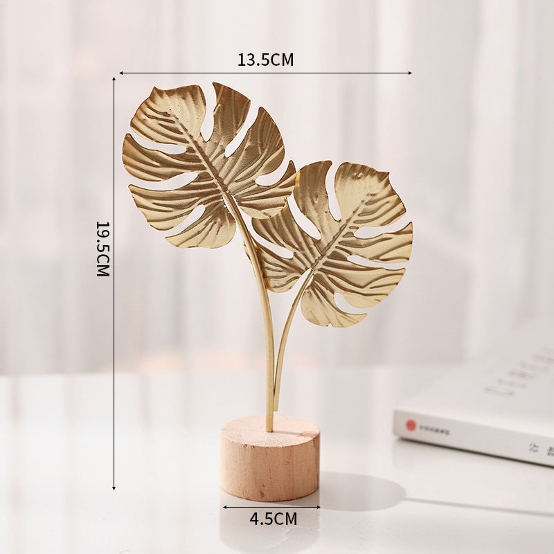 1pcs Golden Ginkgo Leaf Feather Metal Model Figurines