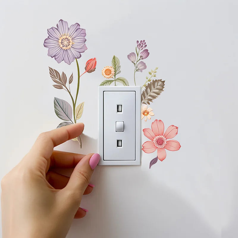 Beautiful flowers Switch Wall Sticker PVC Removable Waterproof