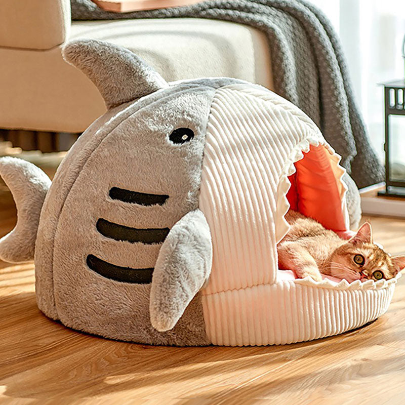 Warm Cat Beds Cartoon Shark Pet Cave Beds Sweet Kittens Basket Cushion Cat Pillow