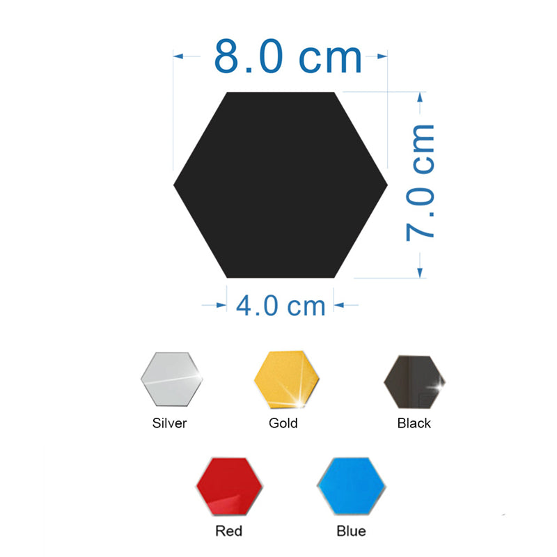 12/24Pcs 3D Hexagon Mirror Wall Stickers DIY Removable