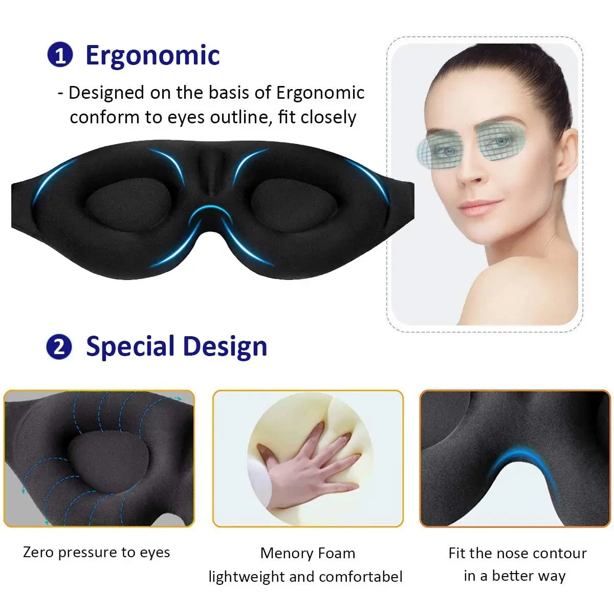 Eye Mask for Sleeping 3D Contoured Cup Blindfold