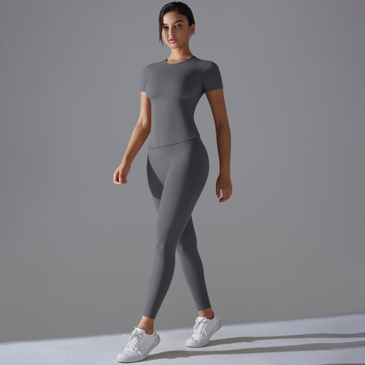 Quick-Drying Gym Leggings Set Yoga Suit Sports Set Sleeve Breathable