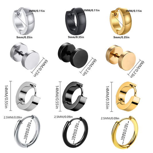 1 Pairs Multi Types Unisex Black Gold Color Stainless Steel