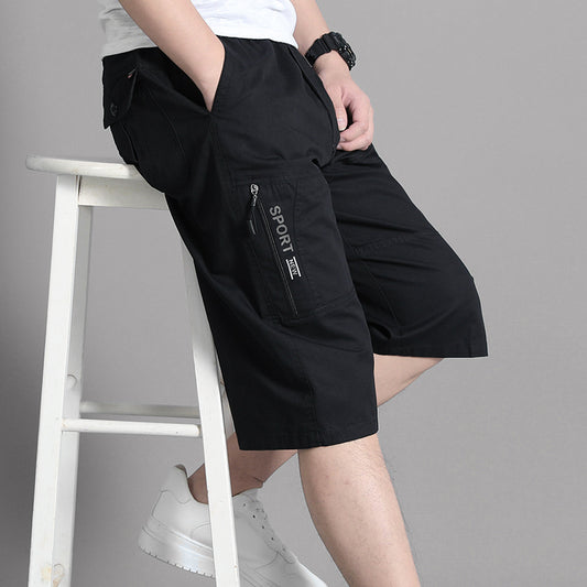 Mens Cargo Shorts Knee Pants Zipper Pocket Summer Cotton Shorts