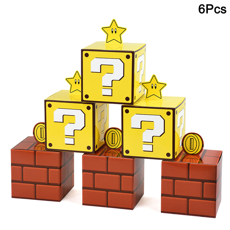 6Pcs Question Blocks Gift Box Kids Video Game Theme Birthday Party