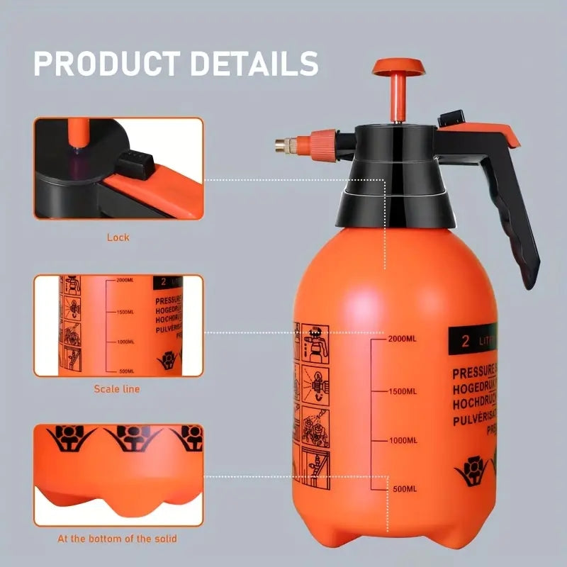 Hand Press Water Sprayer - 2L Garden Watering Can with Adjustable Head