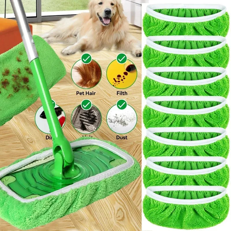 Sweeper Wet & Dry Cleaning Cloths Reusable Microfiber Mop Pads Green