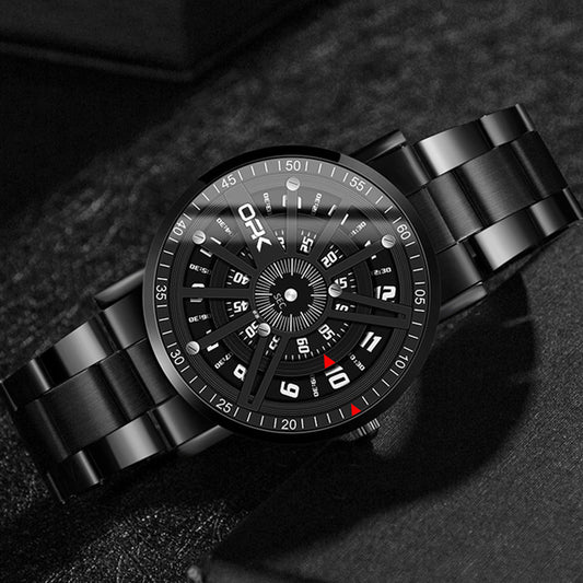 steel band digital display men's quartz watch