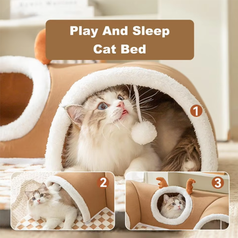 Warm Pet House Cat Tunnel Bed with Peekaboo Plush Ballet