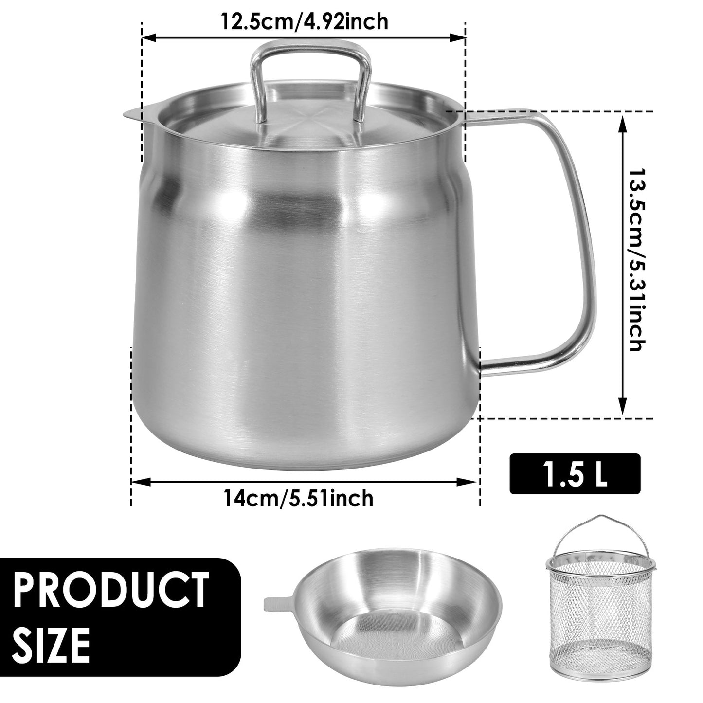Oil Filter Pot Stainless Steel Oil Strainer Pot with Fine Mesh Strainer