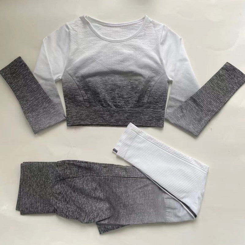 Seamless Yoga Sets Sports Fitnes High Waist Hip Raise Pants Long-Sleeved