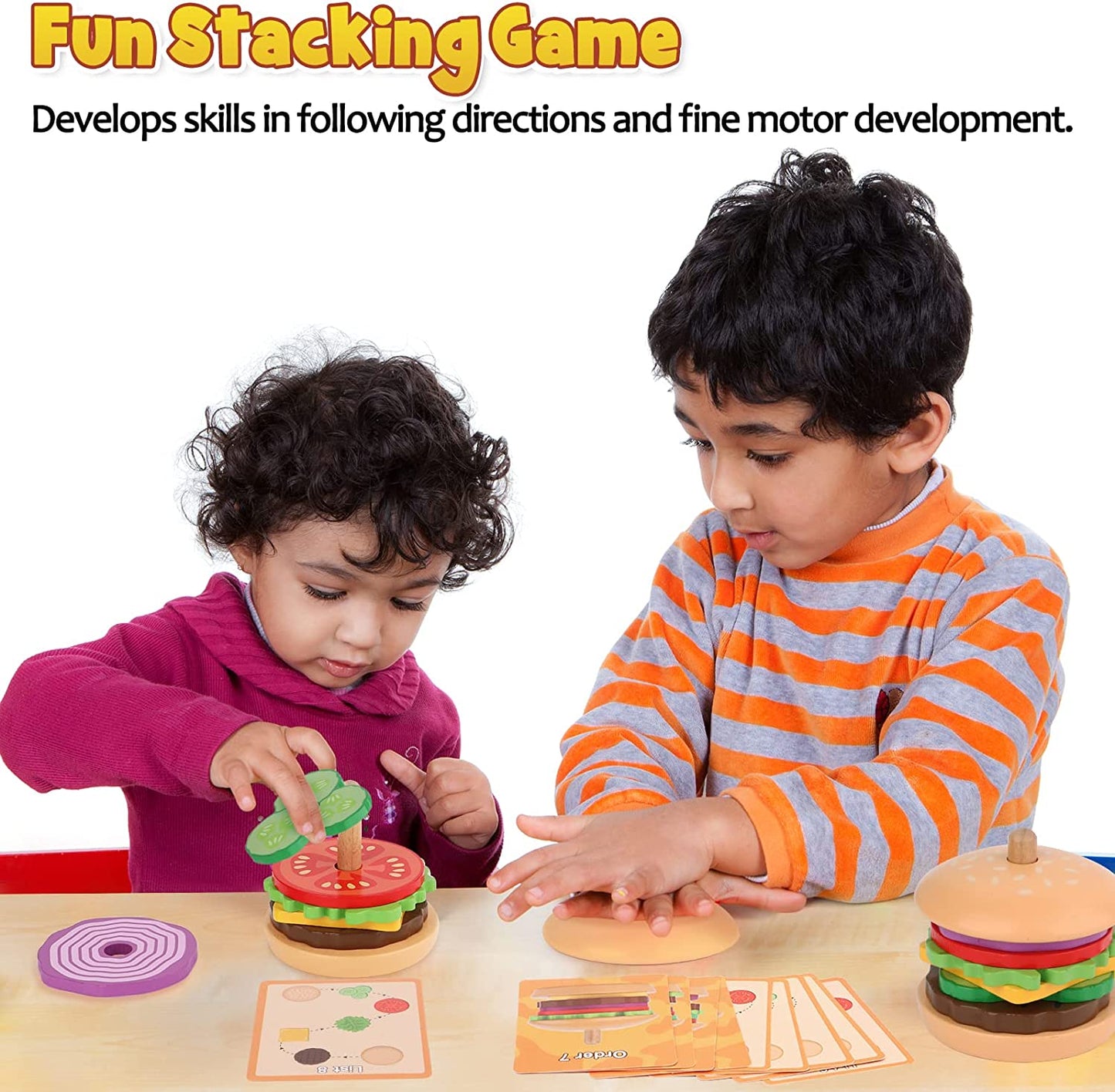Montessori Wooden Burger Stacking Toys for Toddlers