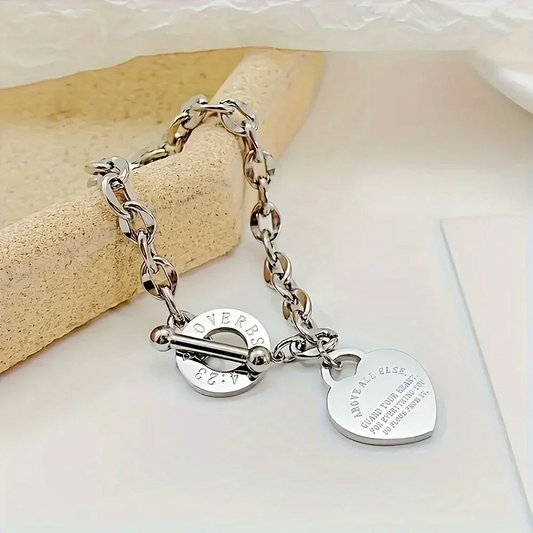 Stainless Steel Bracelet With Heart Pendant