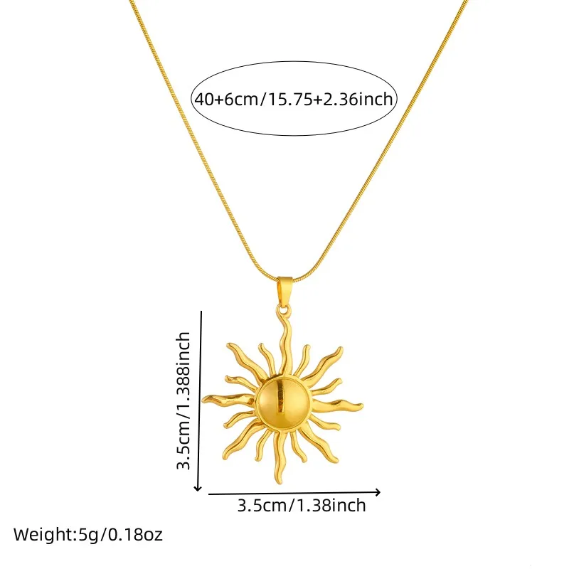 Stainless Steel Golden Fashion Sun Pendant Necklace
