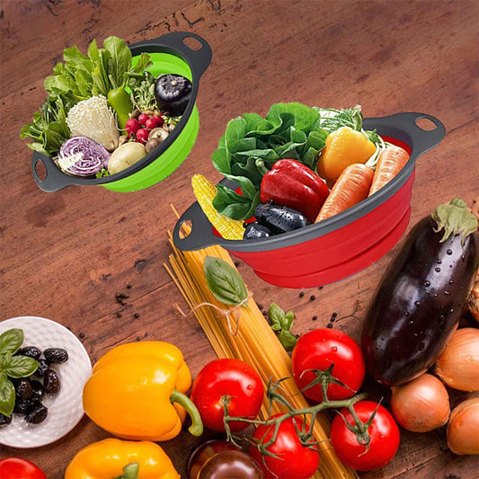 Round Collapsible Colander Silicone Kitchen Fruit Vegetable Washing Basket