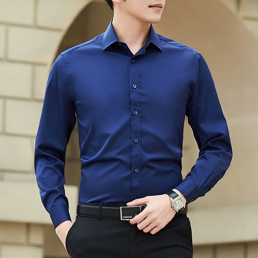 New Plus Size Men Solid Color Business Shirt Fashion Classic Basic Casual Slim