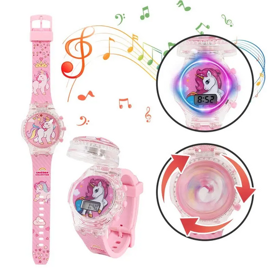 Fashion Creative Gyro Turntable Unicorn Light up Watch