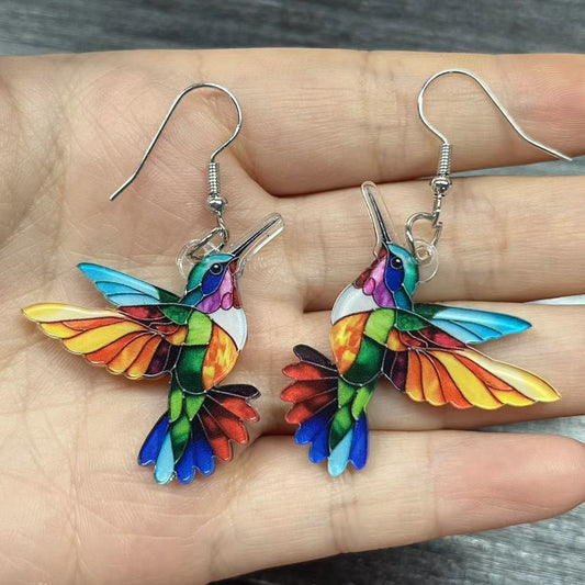 Cross border Spring Festival Colorful Bird Acrylic Earrings
