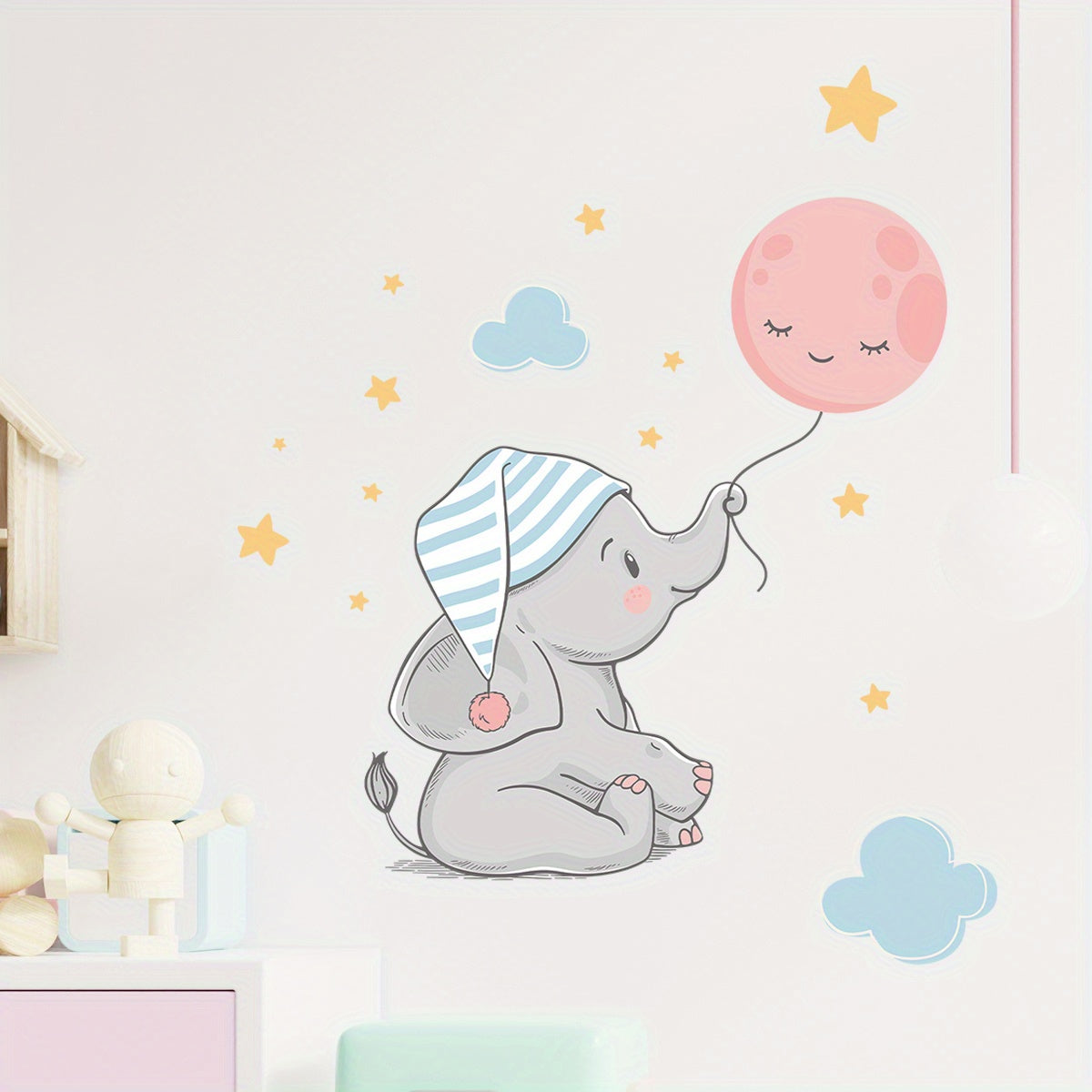 Cartoon Cute Elephant Balloon Star Animal Noctilucent Wall Stickers