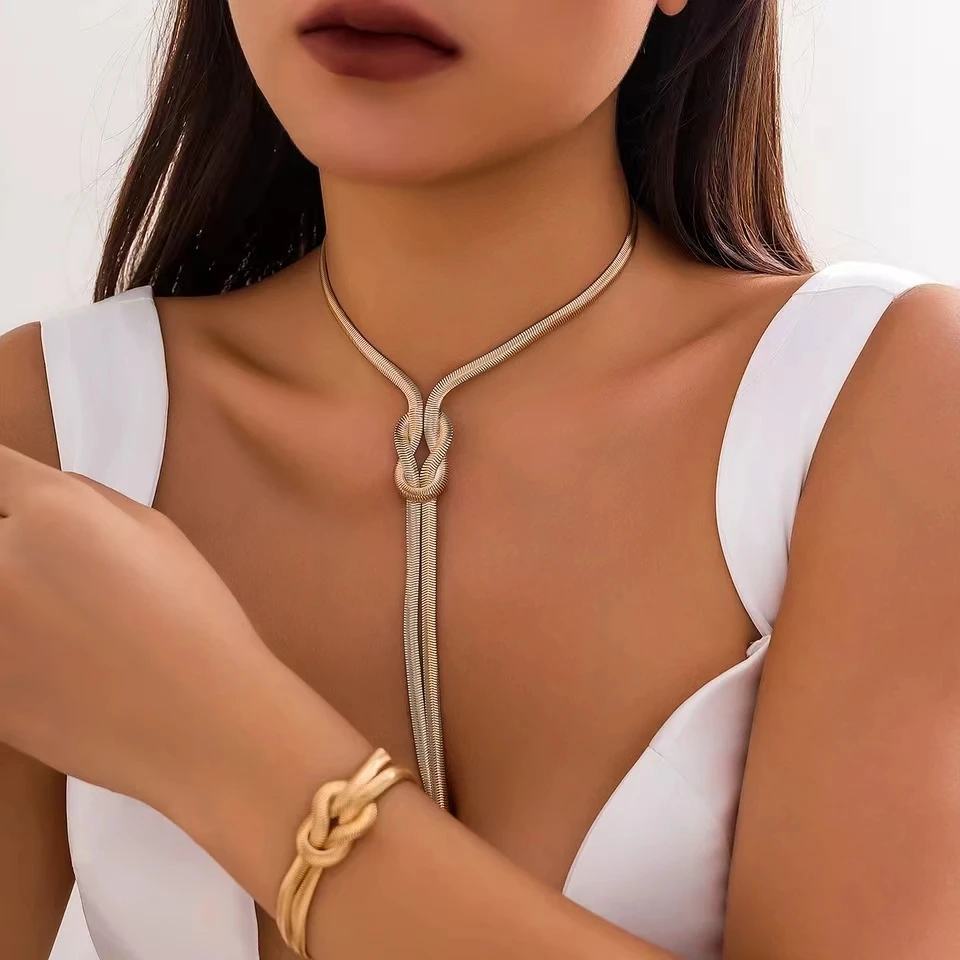 2PCS Sexy Long Snake Twisted Chain Necklace Bracelet For Women