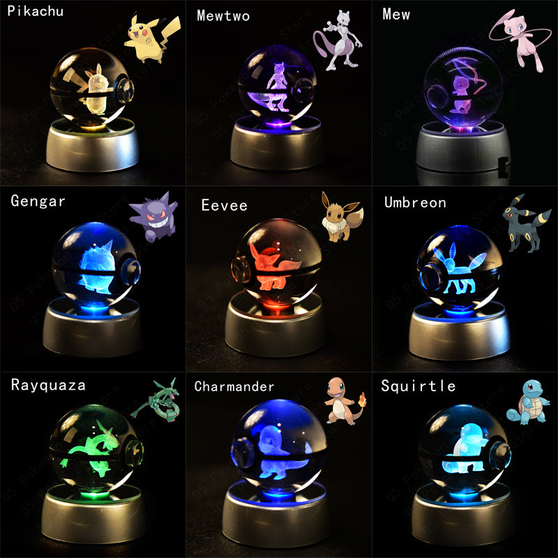 Pokémon 3D Crystal Ball Pikachu Ginger Mew Metso Figurines Lamp