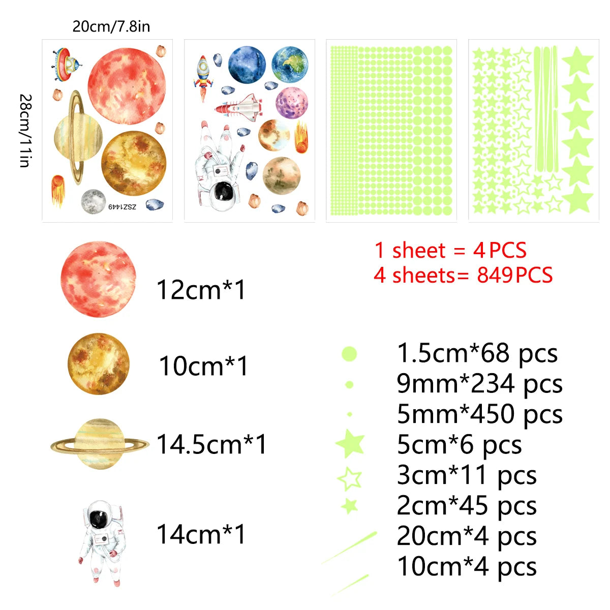 49Pcs Glow in The Dark Stars Wall Stickers Glowing Stars