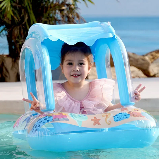 Baby Swimming Float with Sun Canopy Toddler Inflatable Swim Ring