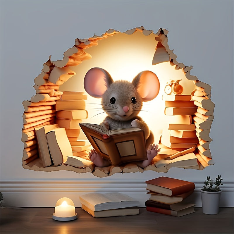 3D Reading Mouse Wall Stickers Cute Cartoon Animal Pattern