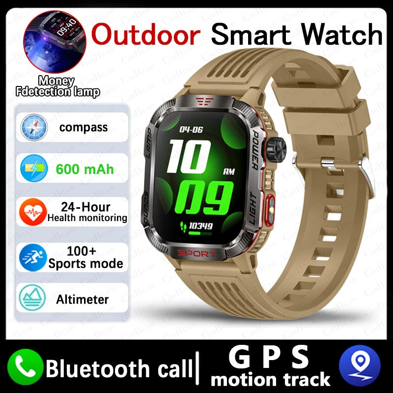 Smart Watch Men Flashlight Compass Waterproof Outdoor Sport Tracker Bluetooth Call Smartwatch
