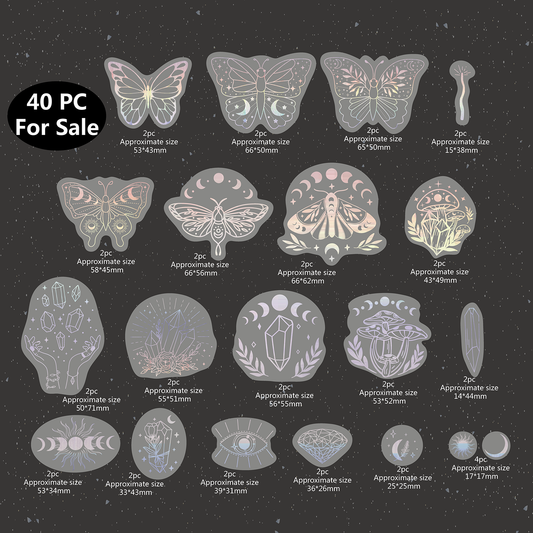 40pcs Holographic Glitter Stickers PET Transparent Shiny