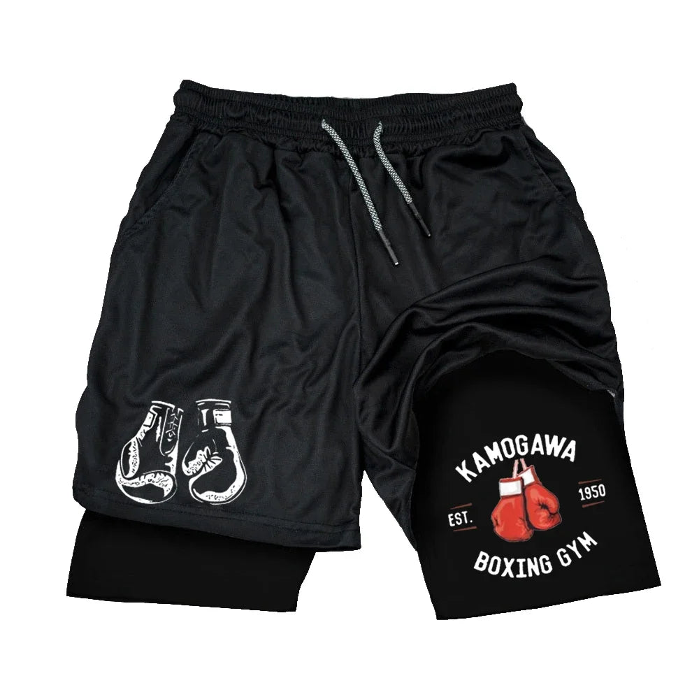 Men's compression gym shorts, boxing printed sports pant