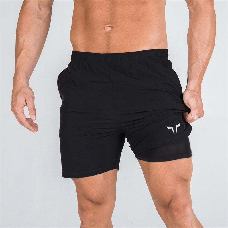 Double-deck fitness sports shorts men summer slim