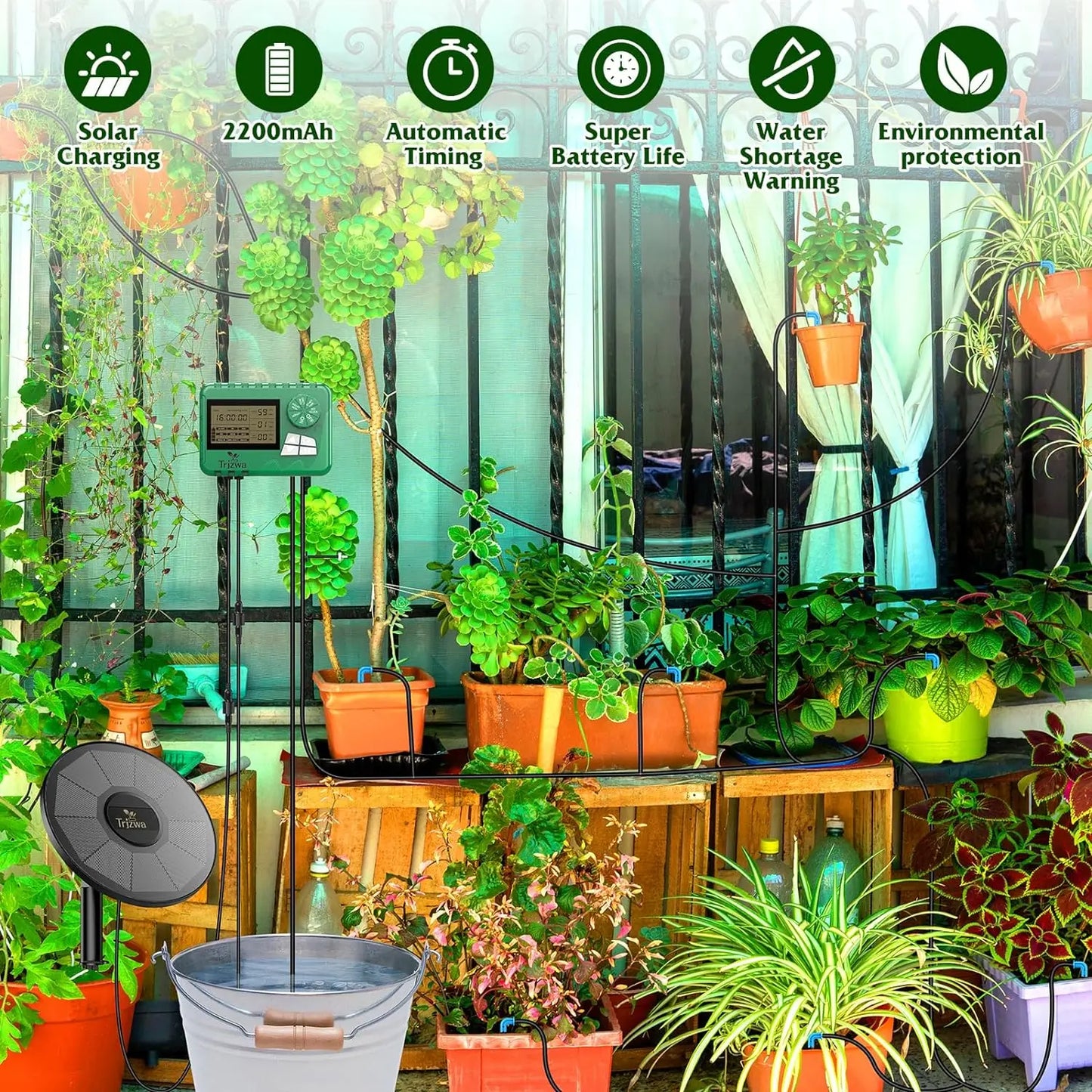 Solar Irrigation System, Latest Garden Plant Drip Irrigation System Kit with Display Screen
