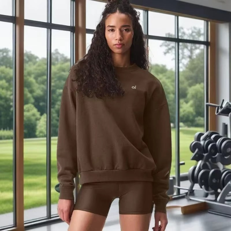 Yoga Top Accolade Crew Neck Pullover Comfortable Simplicity Solid Color