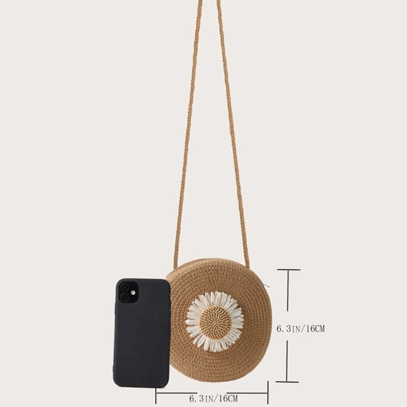 Flower Graphic Circle Straw Bag